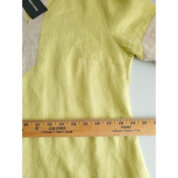 Yellow Beige Linen Short Sleeve Shift Mini Dress M Scandi Neutral Coastal NEW - Picture 7 of 10